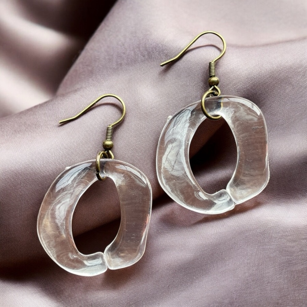 Elegant Clear Hoop Earrings With Bronze Details - Picture 4 of 4